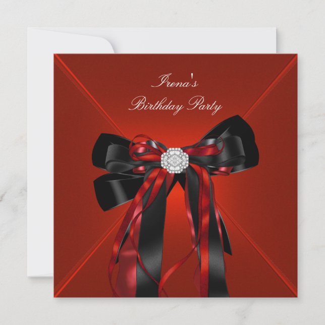 Birthday Party Red Black Jewel Bow Einladung (Vorderseite)