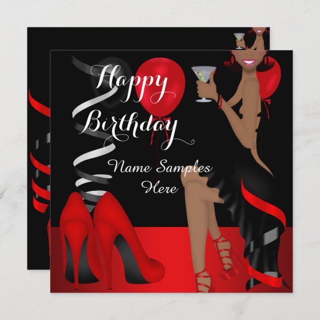 Birthday Party Red Black Shoe High Heels Ethnisch Einladung (Vorne/Hinten)