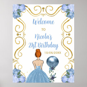 Birthday Party Red Hair Princess Blue Willkommen Poster