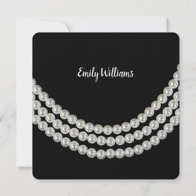 Birthday Party-Reihe Perlen auf schwarz Einladung (Vorderseite)