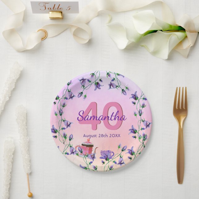 Birthday Party Rosa Bluebells Blume Tee Party Pappteller (Hochzeit)