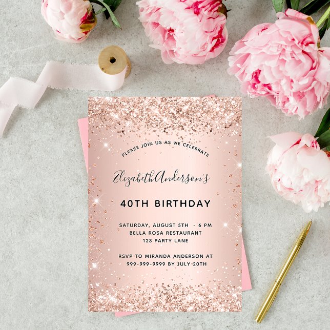 Birthday party rose gold blush glitter glamorous einladung (Von Creator hochgeladen)
