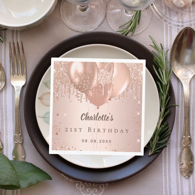 Birthday party rose gold glitter balloons luncheon serviette (Von Creator hochgeladen)