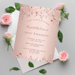Birthday Party Rose goldene Sterne Einladung Postkarte<br><div class="desc">Eine moderne, stilvolle und glamouröse Einladung für die 50. (oder jedes Alter) Geburtstagsfeier einer Frau. Ein Imitat Rose gold metallische Hintergrund mit einem eleganten Imitat Rose goldfarbene Sterne. Der Name ist mit einer modernen dunklen Rose goldfarbenen Handschrift geschrieben, die als Stilschrift dient. Vorlagen für Ihre Party-Details. Zurück: Rose Gold Hintergrund....</div>