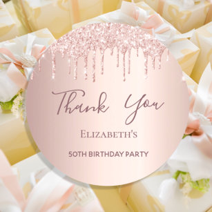 Birthday Party Rosen gold pink Glitzer Vielen Dank Runder Aufkleber
