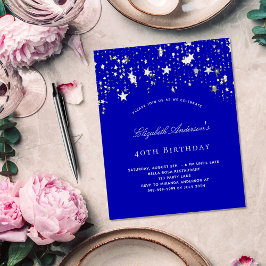 Birthday Party Royal Blue Stars Budget Einladung Flyer