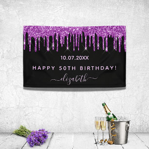 Birthday Party Schwarz lila Glitzer Funkelglasur Banner