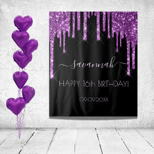 Birthday Party schwarz lila Glitzer Glaise Wandteppich