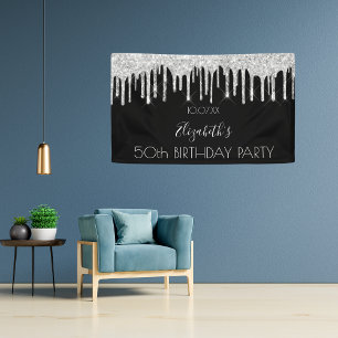 Birthday Party Schwarz-Silber-Glitzer Funkelglasur Banner