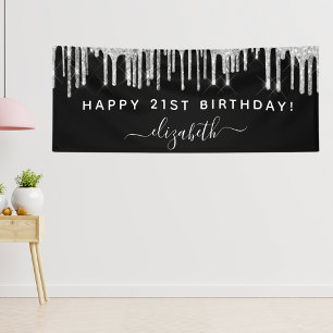 Birthday Party Schwarz-Silber-Glitzer Funkelglasur Banner