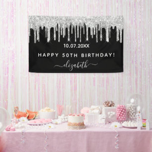 Birthday Party Schwarz-Silber-Glitzer Funkelglasur Banner