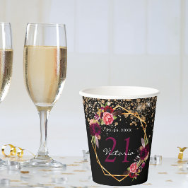 Birthday Party Schwarze Goldfloralen Glitzer Borde Pappbecher
