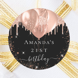 Birthday Party Schwarze Rose Gold Glitzer Ballons Runder Aufkleber