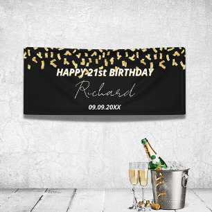 Birthday Party schwarzes Gold Konfetti Banner