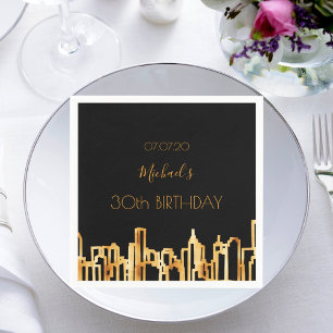 Birthday Party Schwarzes Gold Stadt Skyline Serviette