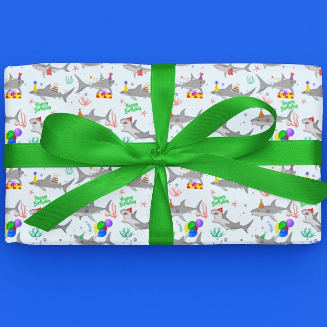 Birthday Party Sharks Geschenkpapier Set (Celebrate your kid's birthday with this Shark infested Birthday paper!)