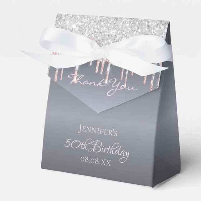 Birthday Party Silber Glitzer Rose Gold Vielen Dan Geschenkschachtel (Vorderseite)