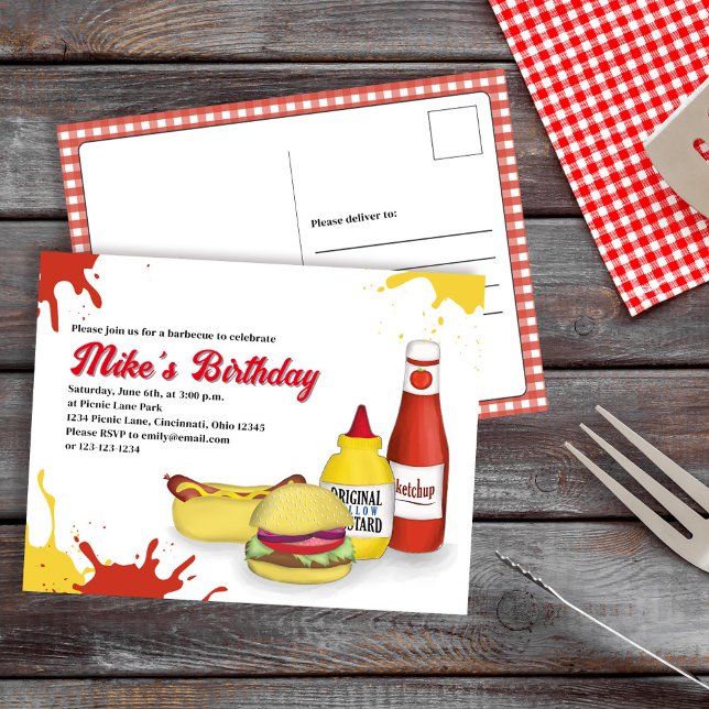 Birthday Party Sommertagung GRILLEN Einladung Postkarte (Birthday Party BBQ invitation postcard template.)