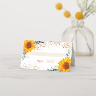 Birthday Party Sonnenblume Eukalyptus Gold Glitzer Platzkarte