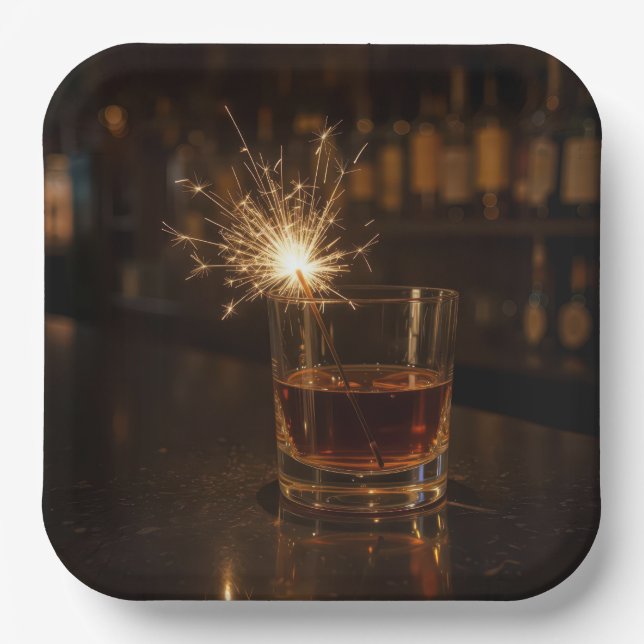 Birthday Party Sparkler In a Glass Of Whiskey Pappteller (Vorderseite)