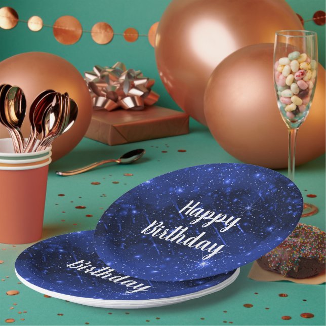 Birthday Party Star Galaxy On Blue Pappteller (Multi)