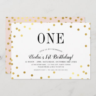 BIRTHDAY PARTY stilvoll Gold Confetti rosa Mädchen Einladung