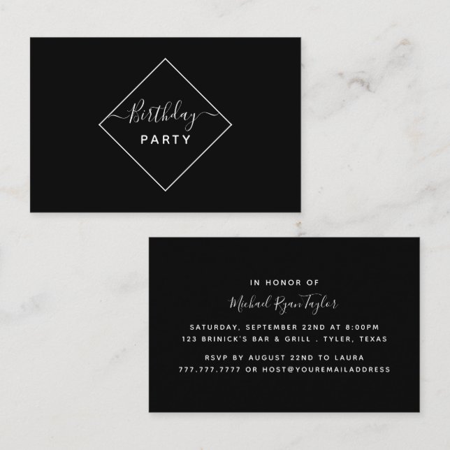 Birthday Party Ticket für Black & White Diamond (Vorne/Hinten)