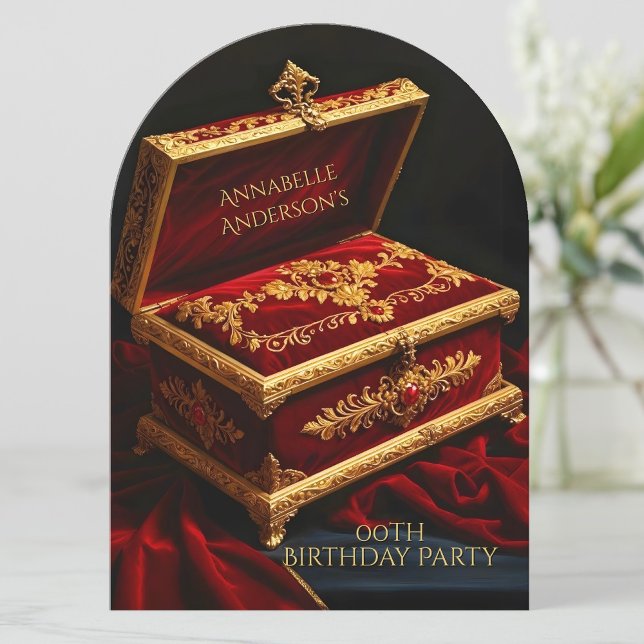 Birthday Party Vintag Gold Red Jewel Box Einladung (Von Creator hochgeladen)