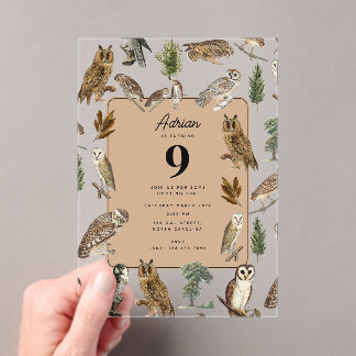 Birthday Party Vintag Owl Watercolor Forest Bird Acryleinladungen