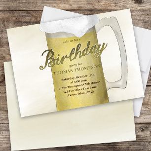 Birthday Party Watercolor Golden Frosty Bierglas Einladung