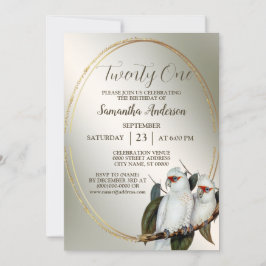 Birthday Party White Birds Cockatoo Green Blätter Einladung