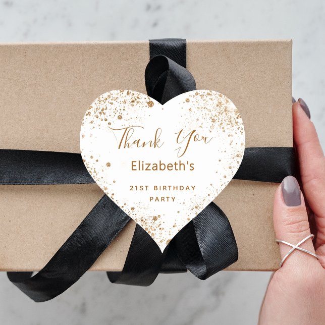 Birthday Party white gold Glitzern name Vielen Dan Herz-Aufkleber (Von Creator hochgeladen)
