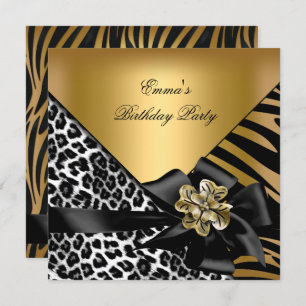 Birthday Party Zebra Leopard Gold Elegante Einladung