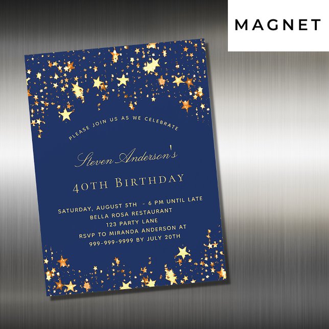 Birthday Partynavy blauen goldenen Sterne Luxus Magneteinladung (Von Creator hochgeladen)