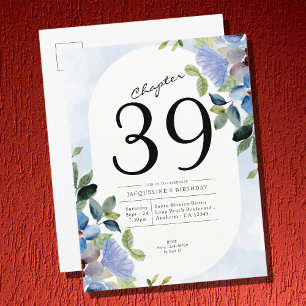 Birthday Pastel Blue Floral Einladungspostkarte