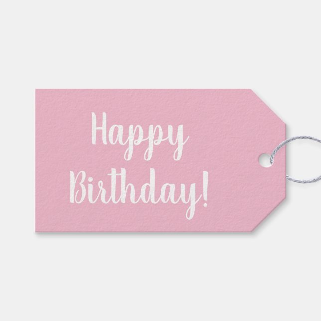 Birthday Pastel Pink White Typography Geschenkanhänger (Vorderseite (Horizontal))