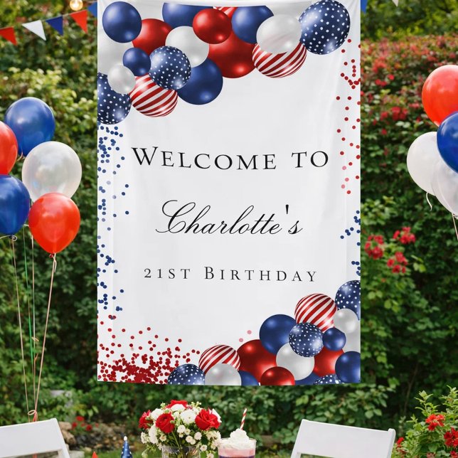 Birthday patriotic red white blue balloons welcome banner (Von Creator hochgeladen)