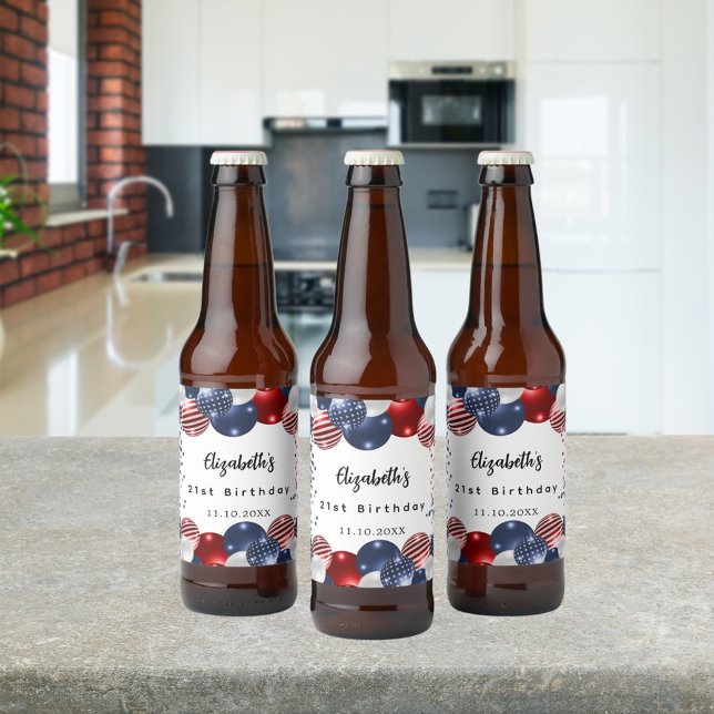 Birthday patriotic USA Rot-Weiß-Flagge Bierflaschenetikett (Von Creator hochgeladen)