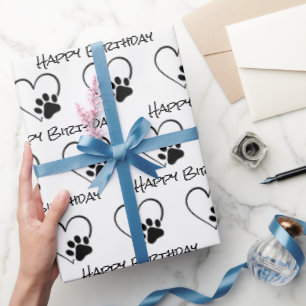 Birthday Paw Print mit Herz Geschenkpapier