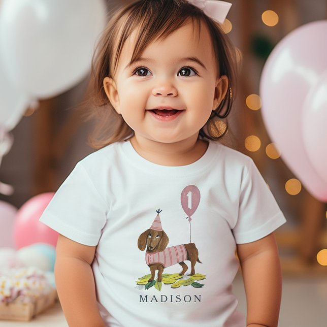 Birthday Paw-ty niedliche Hündin Dackel Age Baby T-shirt (Birthday Paw-ty cute puppy dog Dachshund Age Baby T-Shirt)