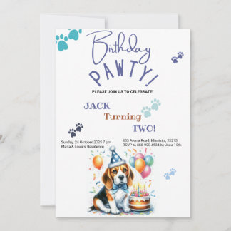 Birthday Pawty Beagle Hund Personalisiert Geburtst Einladung