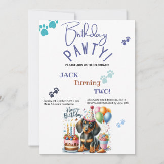 Birthday Pawty Dackel Hund Personalisiert Geburtst Einladung
