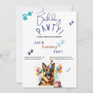 Birthday Pawty German Shepherd Dog Birthday Einladung