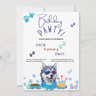 Birthday Pawty Siberian Husky Dog Birthday Einladung