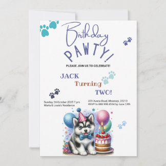 Birthday Pawty Siberian Husky Dog Birthday Einladung