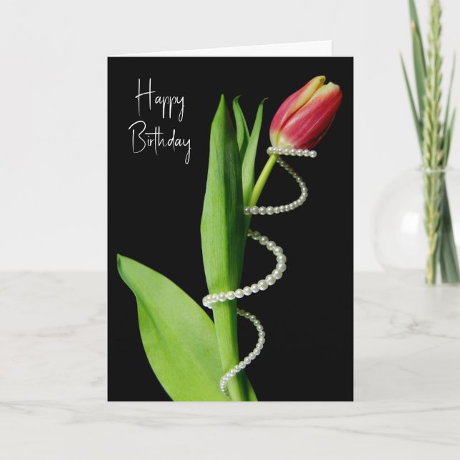 Birthday Pearls Wrapped around a Tulip Karte (Vorderseite)