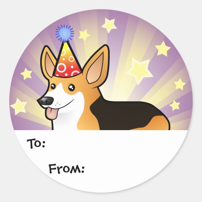Birthday Pembroke Welsh Corgi Geschenktasten Runder Aufkleber (Vorderseite)