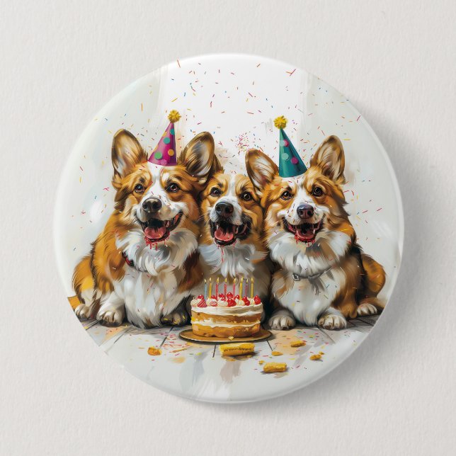 Birthday Pembroke Welsh Corgi Hunde Button (Vorderseite)