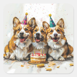 Birthday Pembroke Welsh Corgi Hunde Quadratischer Aufkleber