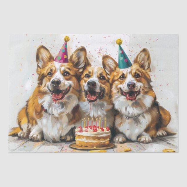 Birthday Pembroke Welsh Corgi Hunde Seidenpapier (Vorderseite)